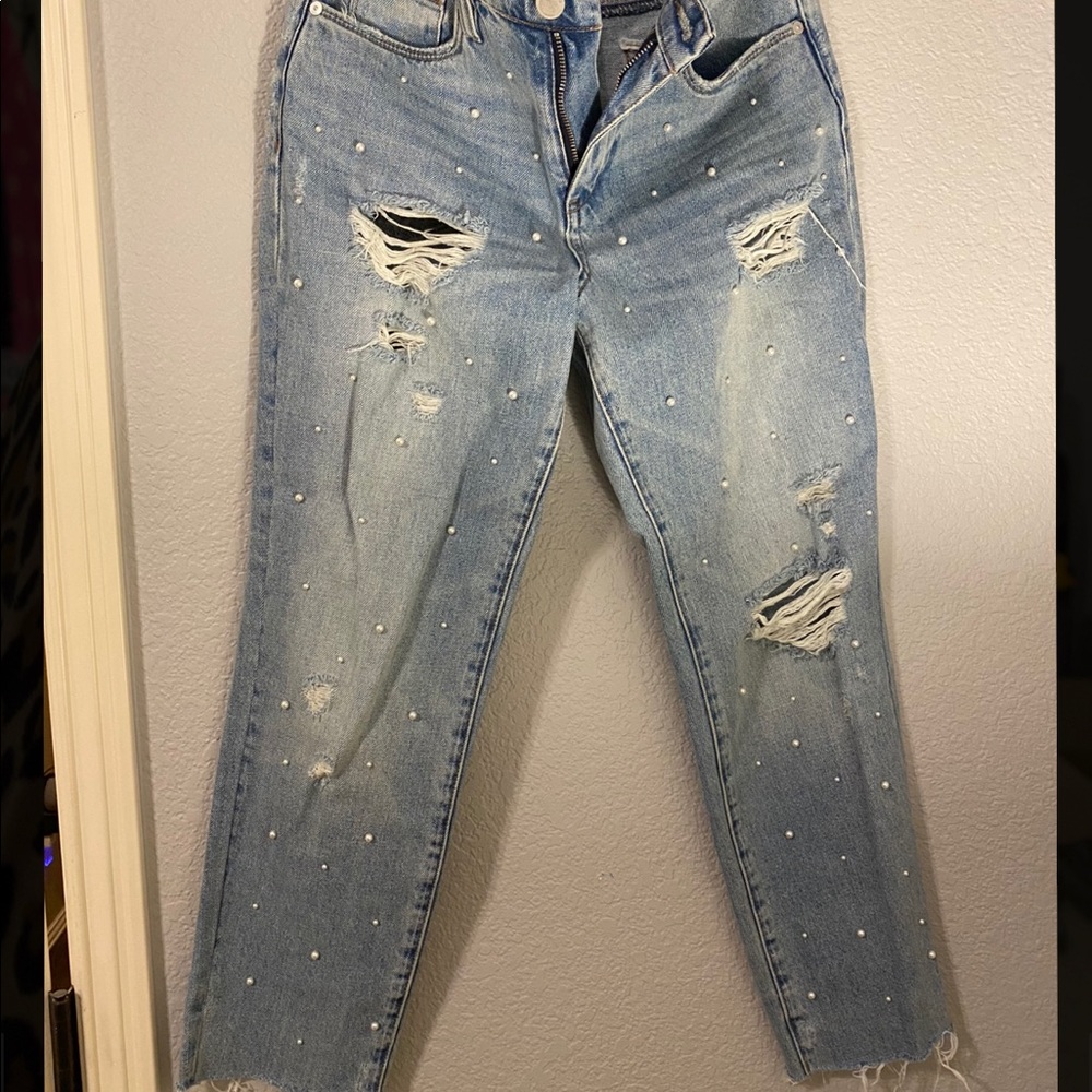 Jeans with pearl accents